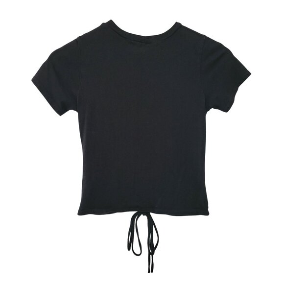 Jac Parker Mixology Ruched Front Drawstring Crop Top Size S Black Short Sleeve - Picture 2 of 4